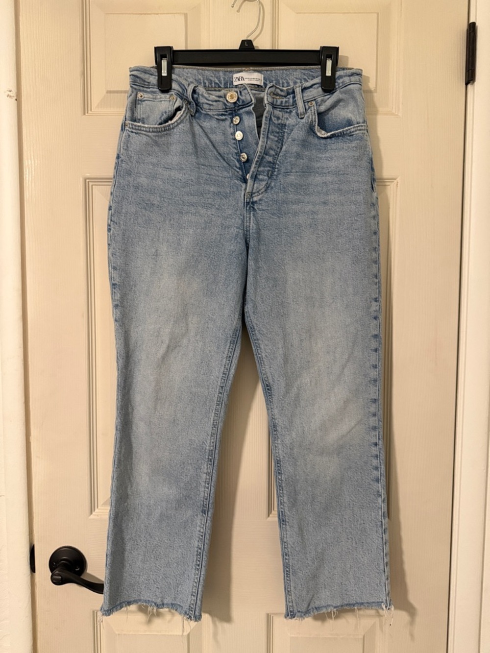 Zara Light Wash High-Rise Straight Leg Jeans